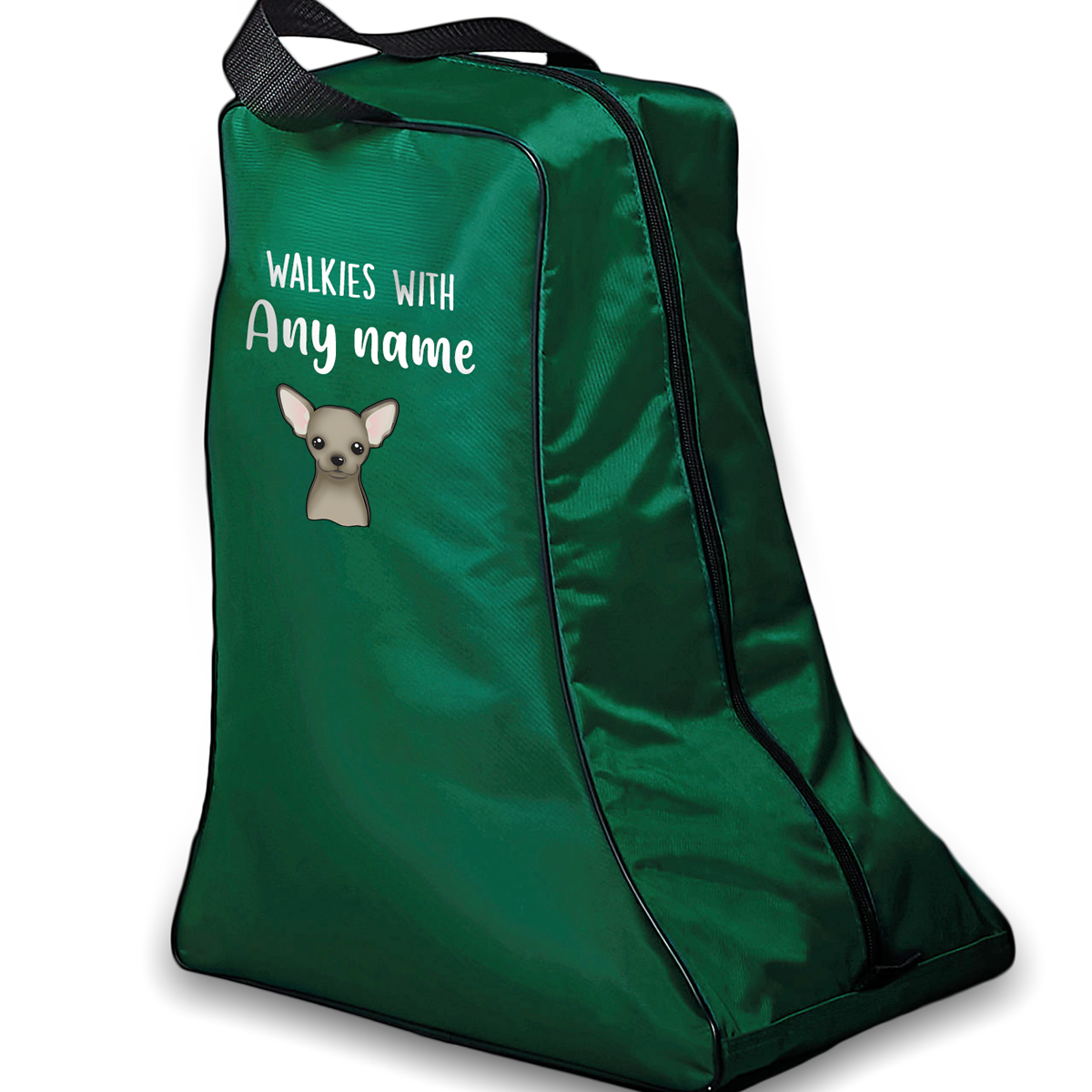 Green Walkies with Any Dog Breed Personalised with Name Welly Boot Bag