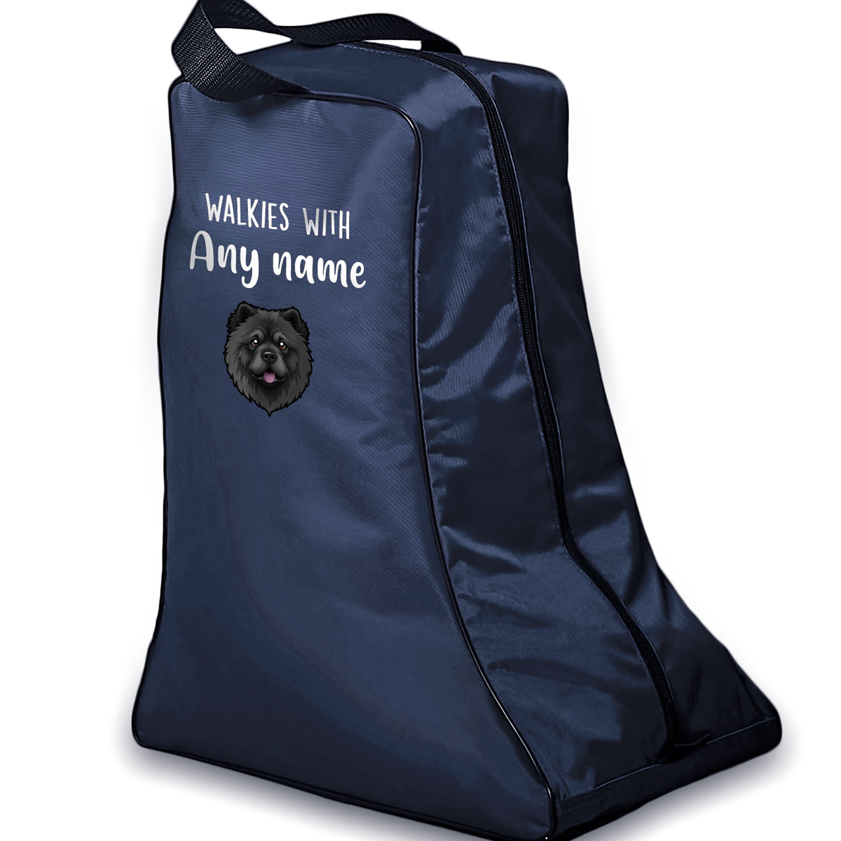 Navy Walkies with Any Dog Breed Personalised with Name Welly Boot Bag