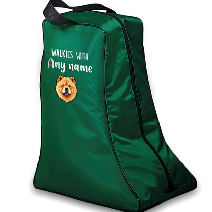 Green Walkies with Any Dog Breed Personalised with Name Welly Boot Bag