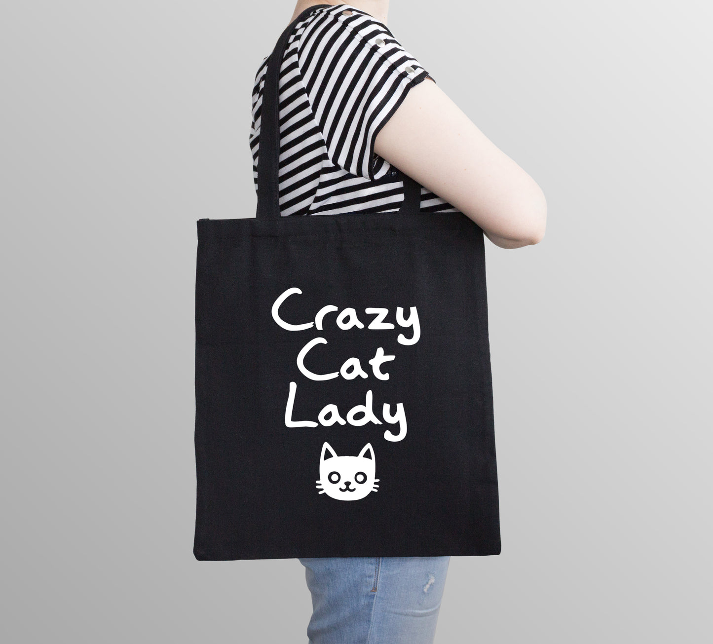 Crazy Cat Lady Reusable Cotton Shopping Bag Tote with Long Handles