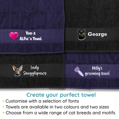 MIDNIGHT BLUE Any Pet Name And A Choice Of Cat Breed - Travel Towel