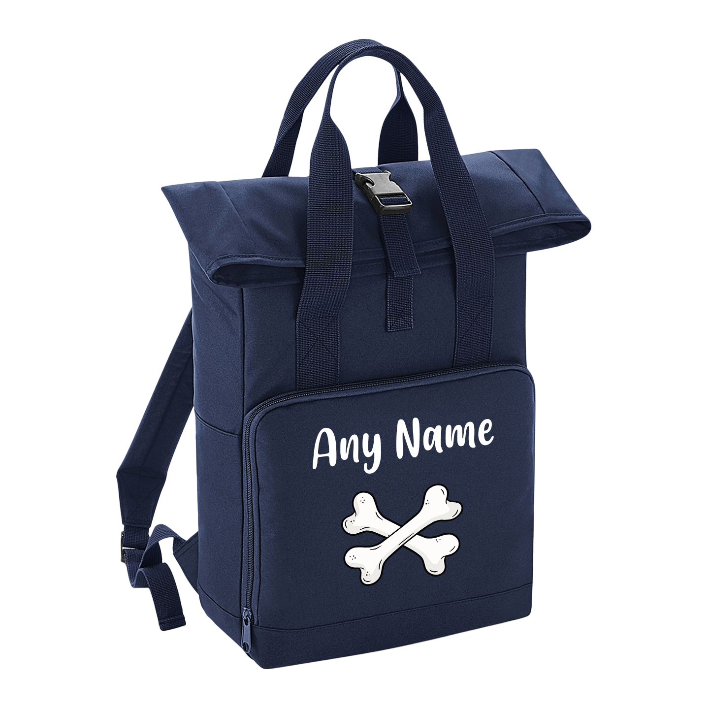 Overnighter Rucksack 14 Litres Navy Blue Any Breed Backpack With Custom Personalised Dog Name