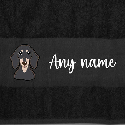 BLACK Any Pet Name And A Choice Of Dog Breed - Bath Towel