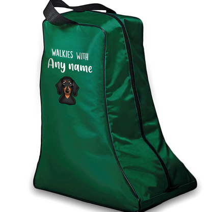Green Walkies with Any Dog Breed Personalised with Name Welly Boot Bag