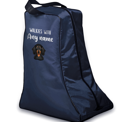 Navy Walkies with Any Dog Breed Personalised with Name Welly Boot Bag