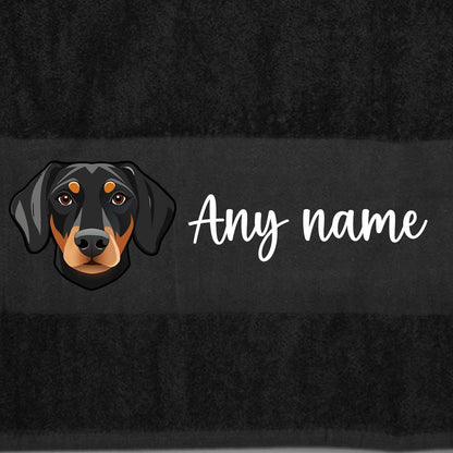 BLACK Any Pet Name And A Choice Of Dog Breed - Bath Towel