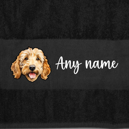 BLACK Any Pet Name And A Choice Of Dog Breed - Bath Towel