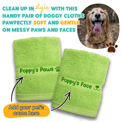 Lime Green Dog Pet Face and  Paws Wiper Towel Cloths - Any Name