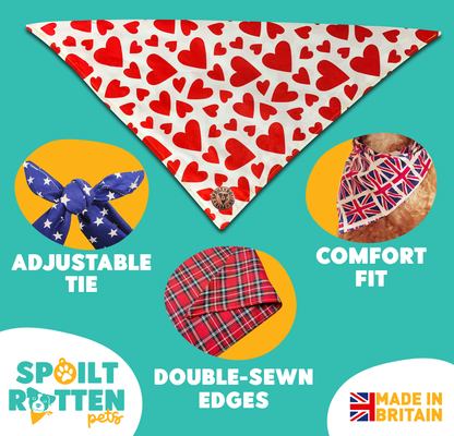 The Romsey - Red Hearts Tied Dog Bandana