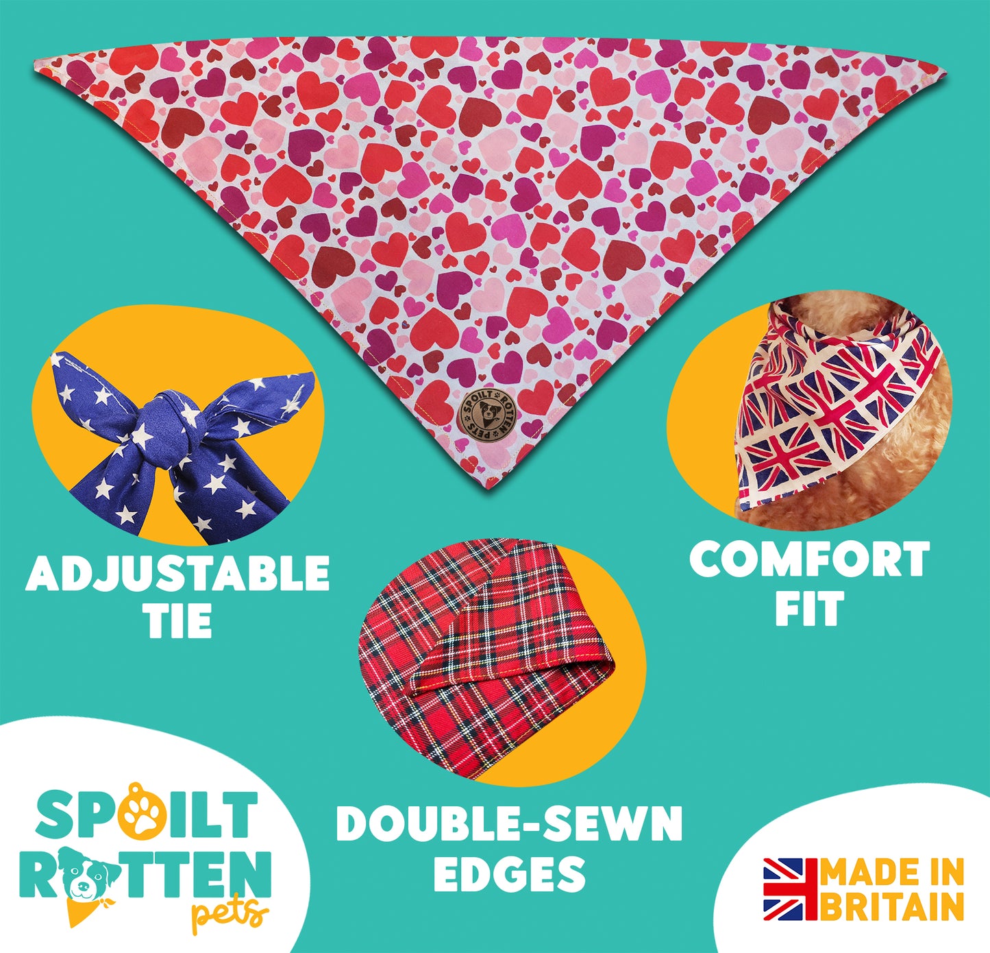 The Beaulieu - Pink Hearts Tied Dog Bandana