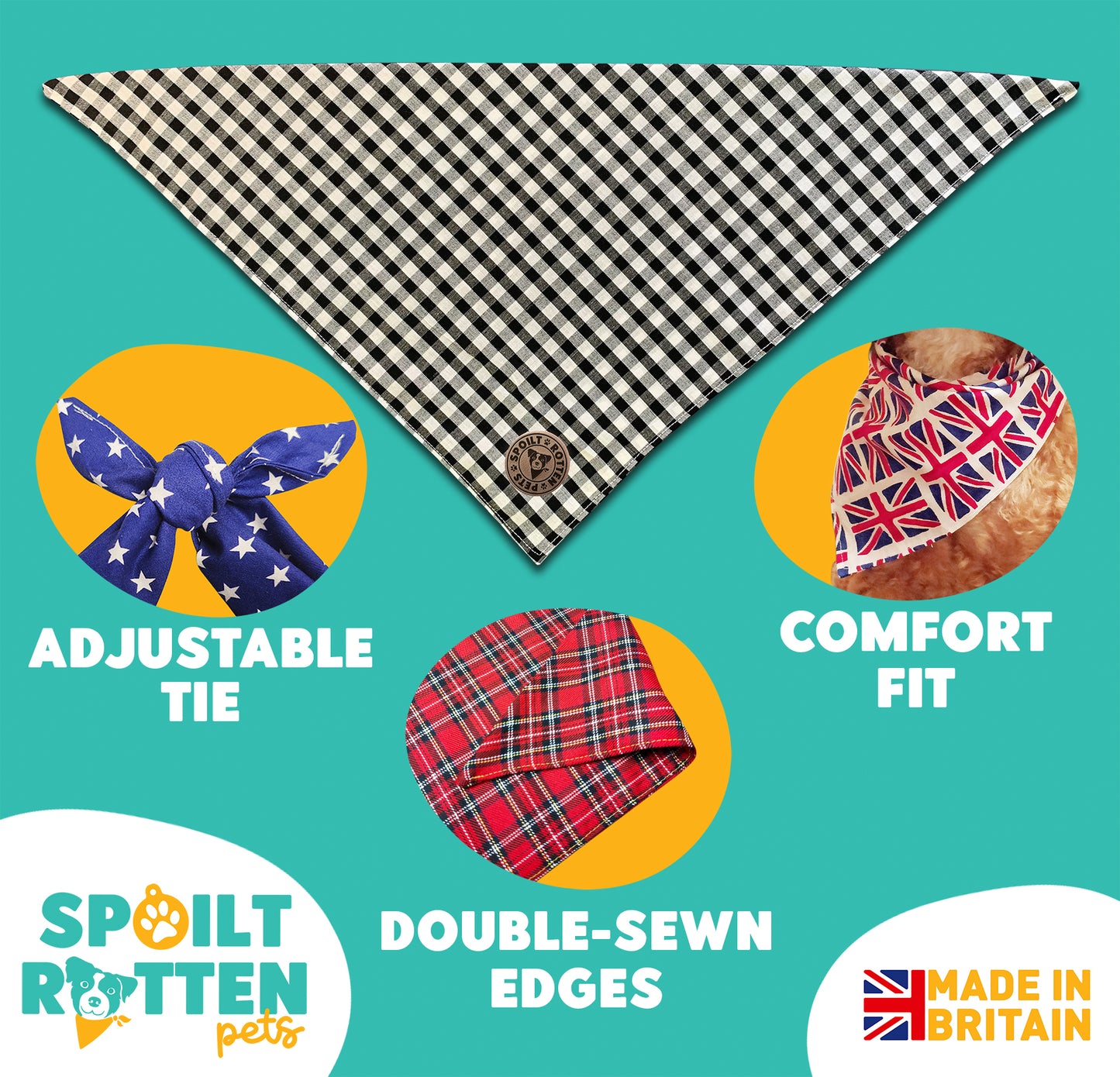 The Derbyshire - Gingham Black Tied Dog Bandana