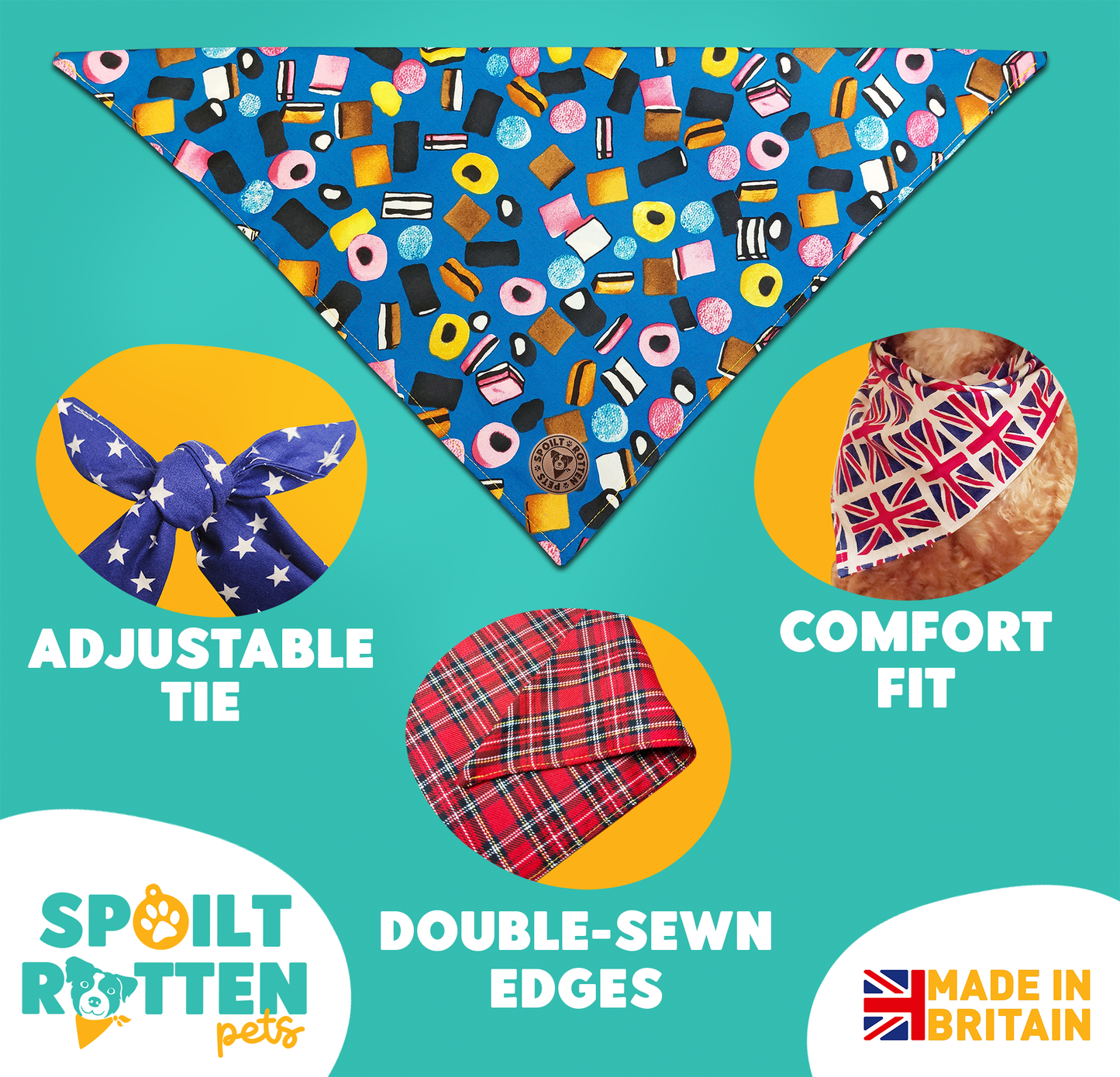 The Scarborough - Liquorice Allsorts Blue Tied Dog Bandana