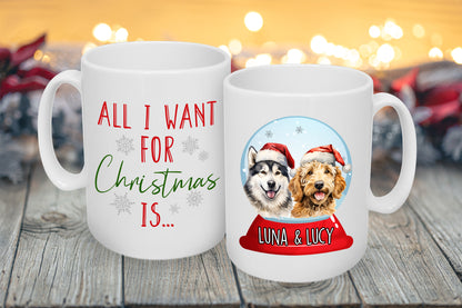 'All I Want For Christmas' Custom Dog Breed & Name Mug
