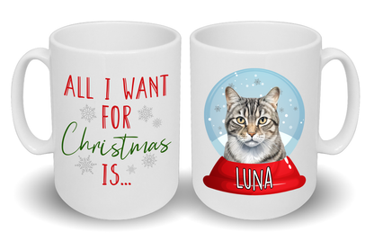 'All I Want For Christmas' Custom Cat Breed & Name Mug