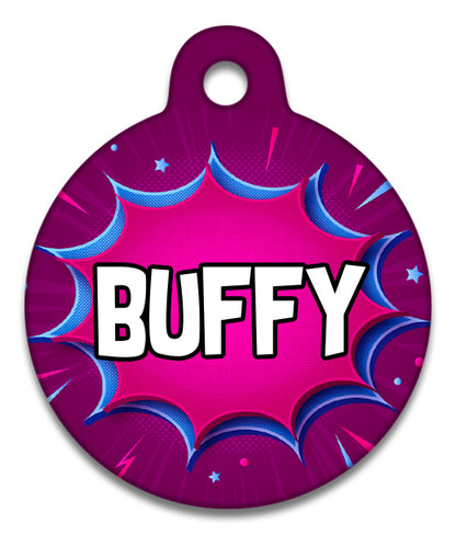 Comic Book Pink Design - Pet ID Tag