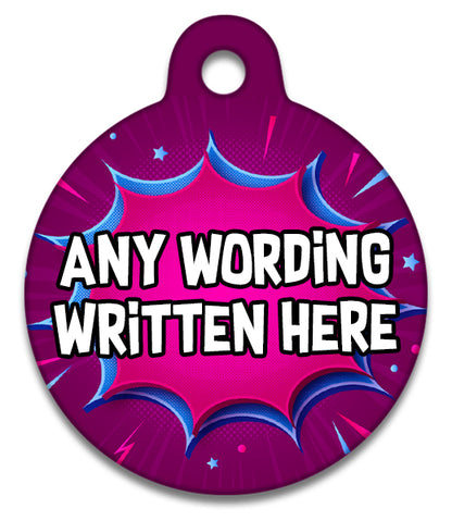 Comic Book Pink Design - Pet ID Tag