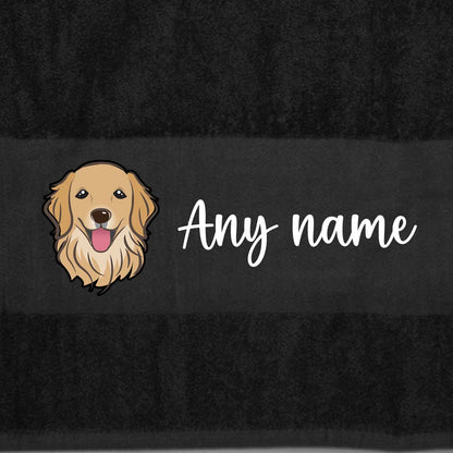 BLACK Any Pet Name And A Choice Of Dog Breed - Bath Towel