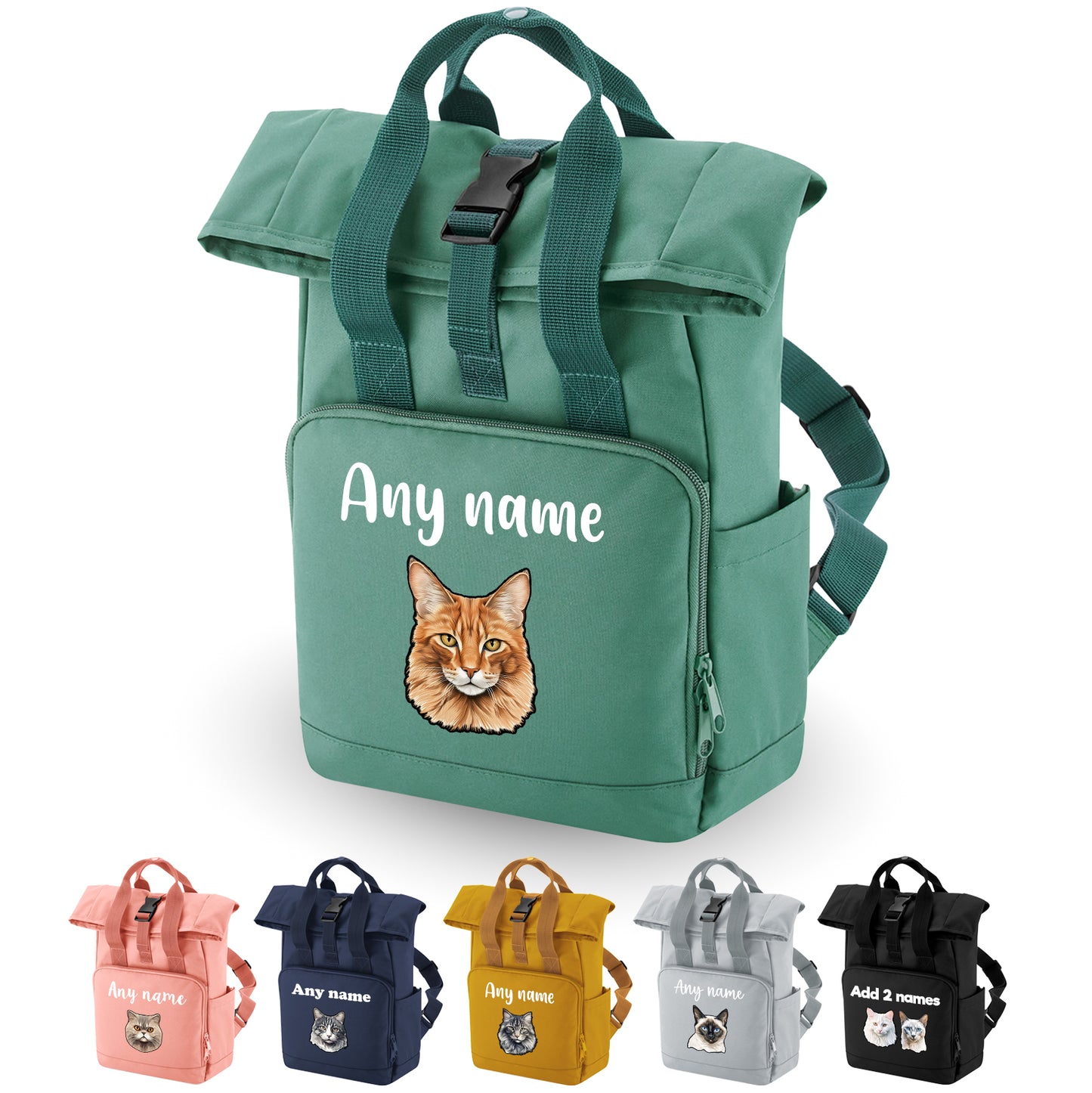 Mustard Cat Breed with Personalised Name Backpack