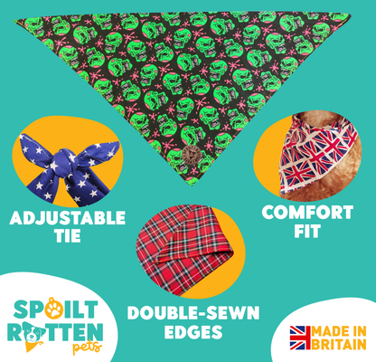 The Hampton - Green Zombie Skulls Tied Dog Bandana