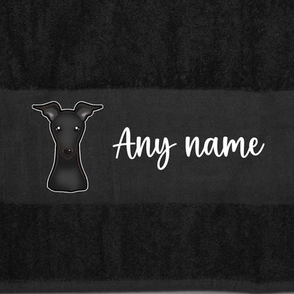BLACK Any Pet Name And A Choice Of Dog Breed - Bath Towel
