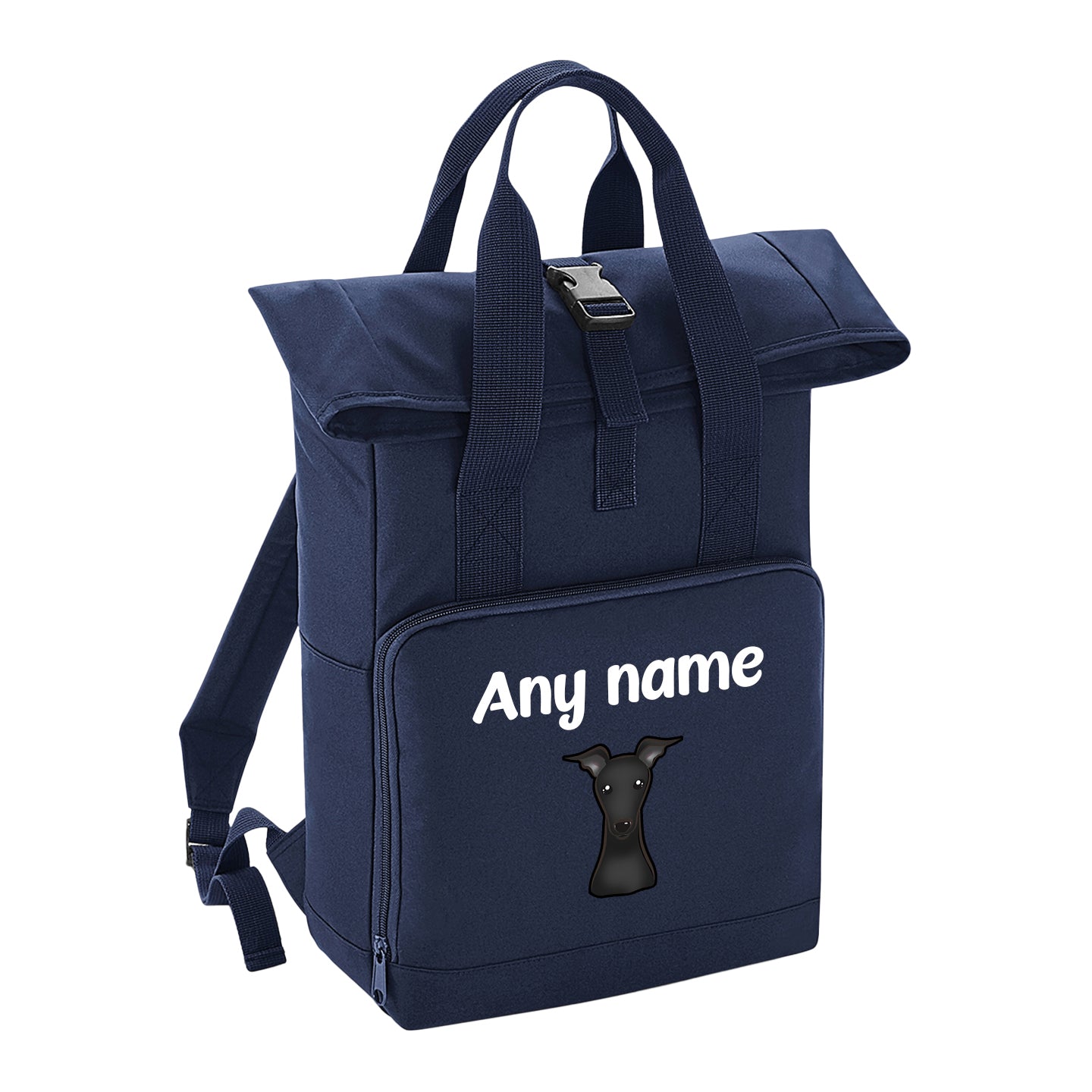 Overnighter Rucksack 14 Litres Navy Blue Any Breed Backpack With Custom Personalised Dog Name