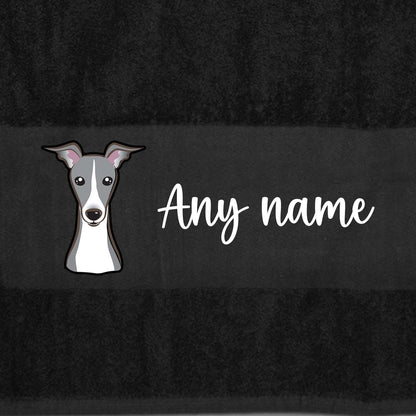 BLACK Any Pet Name And A Choice Of Dog Breed - Bath Towel