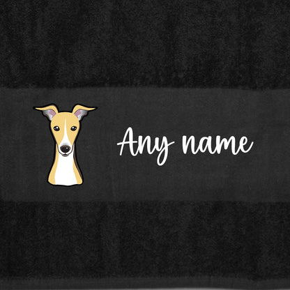 BLACK Any Pet Name And A Choice Of Dog Breed - Bath Towel