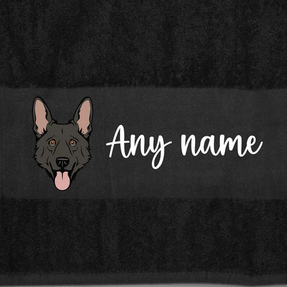 BLACK Any Pet Name And A Choice Of Dog Breed - Bath Towel