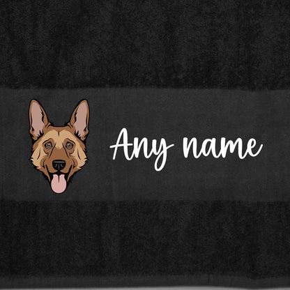 BLACK Any Pet Name And A Choice Of Dog Breed - Bath Towel