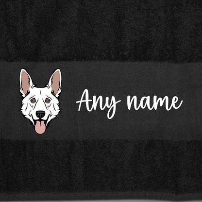 BLACK Any Pet Name And A Choice Of Dog Breed - Bath Towel
