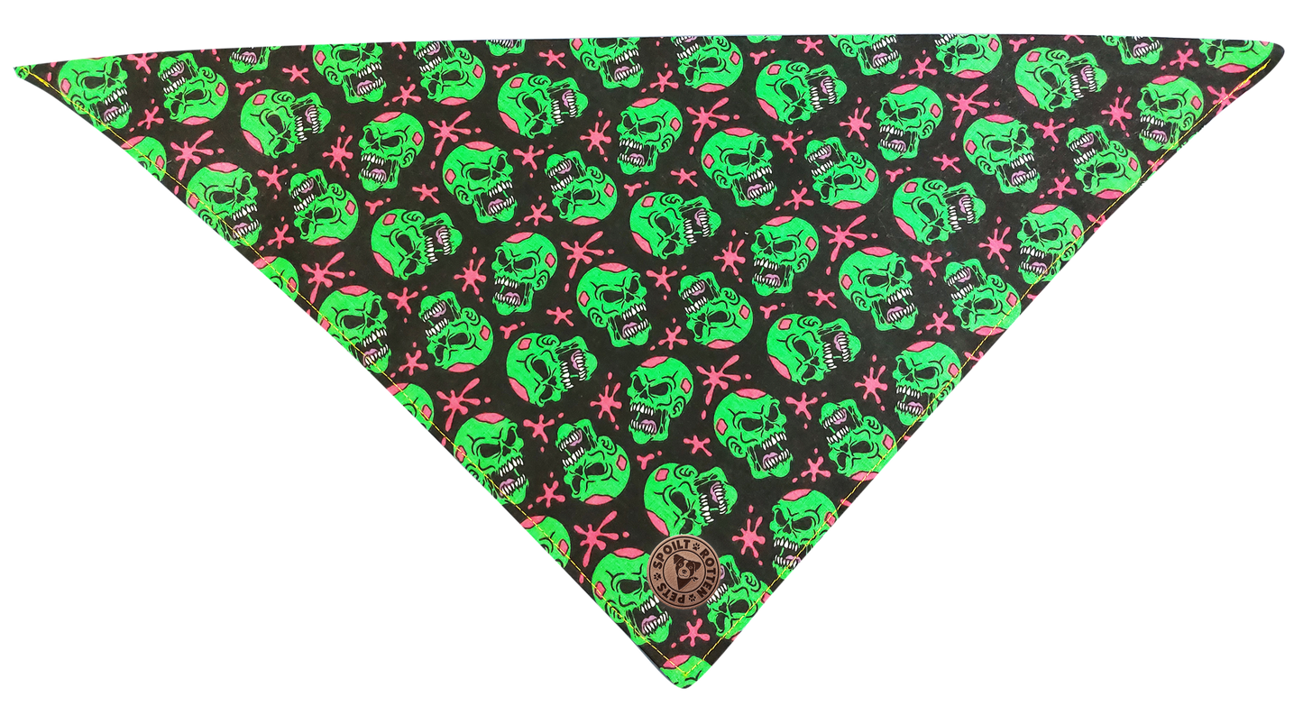The Hampton - Green Zombie Skulls Tied Dog Bandana