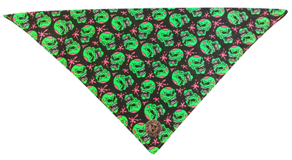 The Hampton - Green Zombie Skulls Tied Dog Bandana