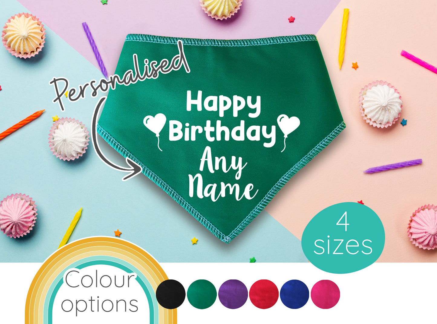 Happy Birthday With Heart Balloons Any Name Dog Bandana