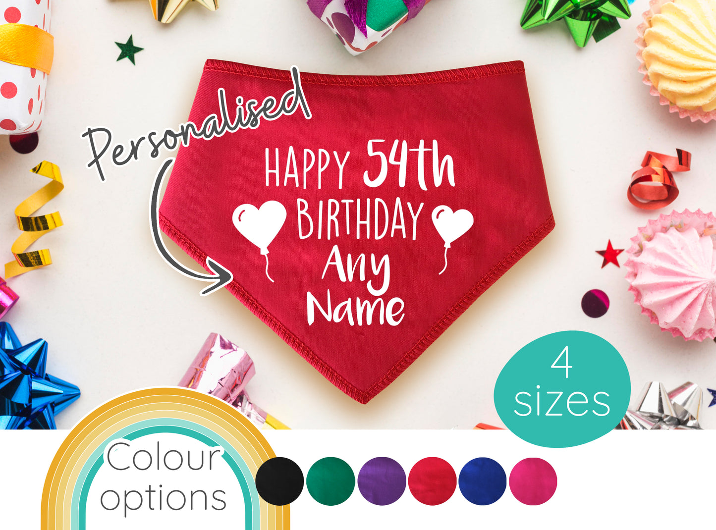 Happy Birthday Any Age And Name Heart Balloons Dog Bandana