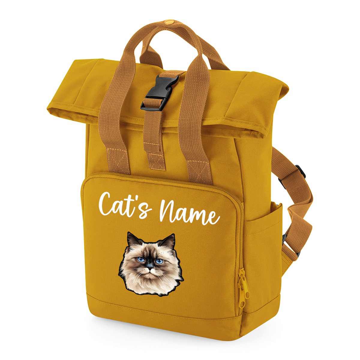Mustard Cat Breed with Personalised Name Backpack