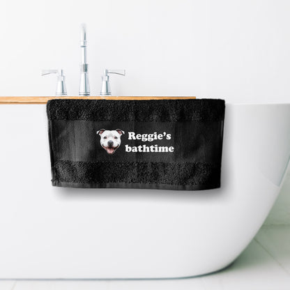 BLACK Any Pet Name And A Choice Of Dog Breed - Bath Towel