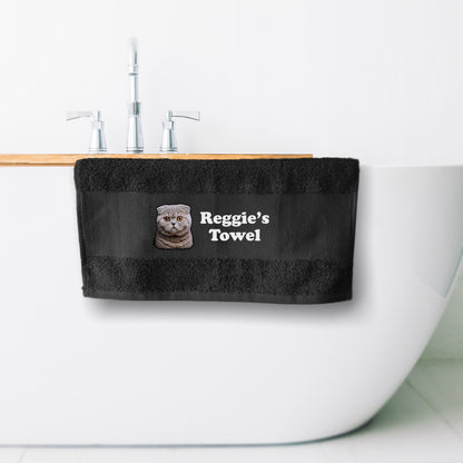 MIDNIGHT BLUE Any Pet Name And A Choice Of Cat Breed - Travel Towel