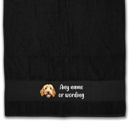 BLACK Any Pet Name And A Choice Of Dog Breed - Bath Towel