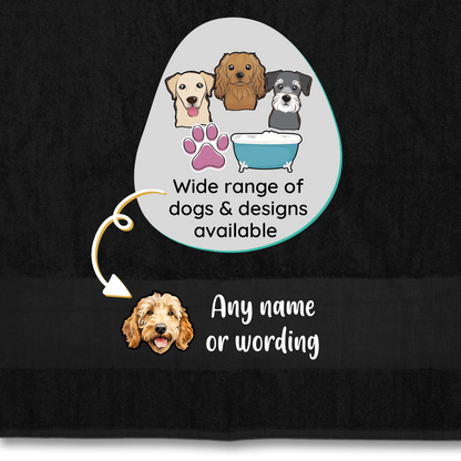 BLACK Any Pet Name And A Choice Of Dog Breed - Bath Towel