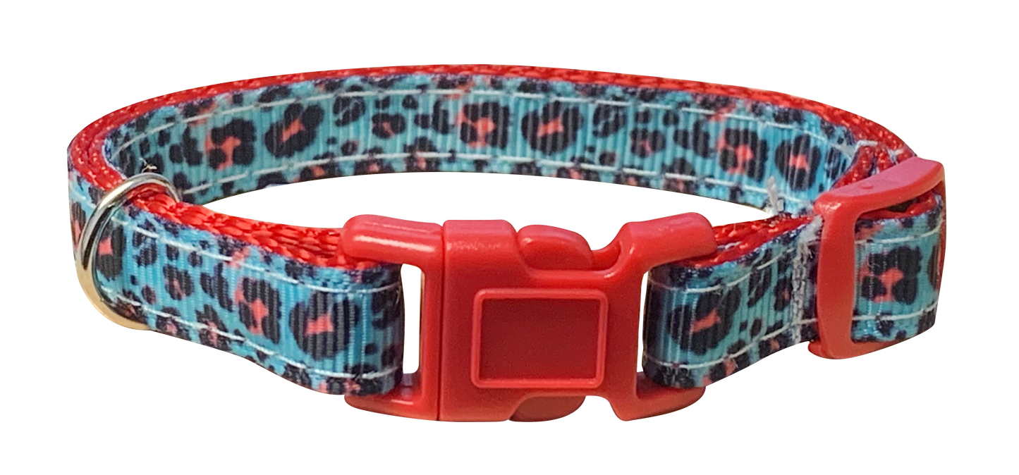 Blue Leopard Print Cat Collar
