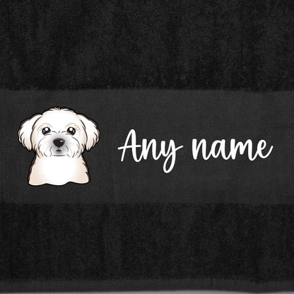 BLACK Any Pet Name And A Choice Of Dog Breed - Bath Towel