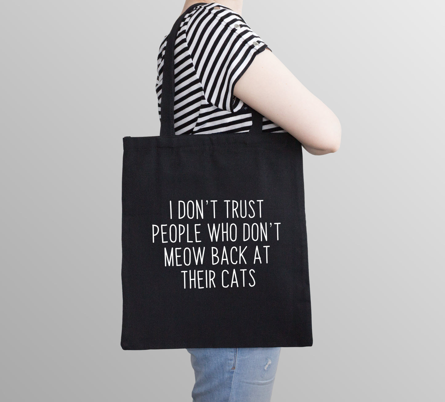 I Don't Trust People Who Don't Meow Back Reusable Cotton Shopping Bag Tote with Long Handles