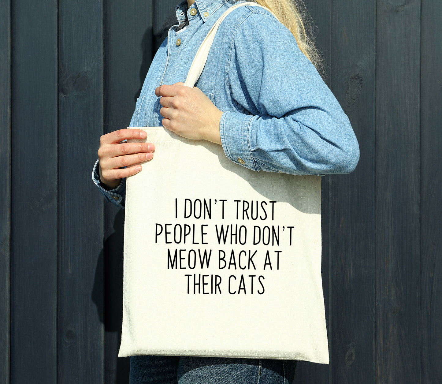 I Don't Trust People Who Don't Meow Back Reusable Cotton Shopping Bag Tote with Long Handles