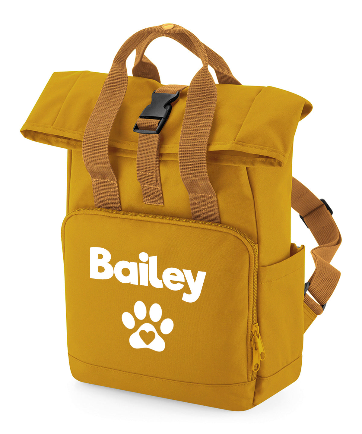 Travel Size Mustard Heart & Paw Backpack With Any Name Or Wording