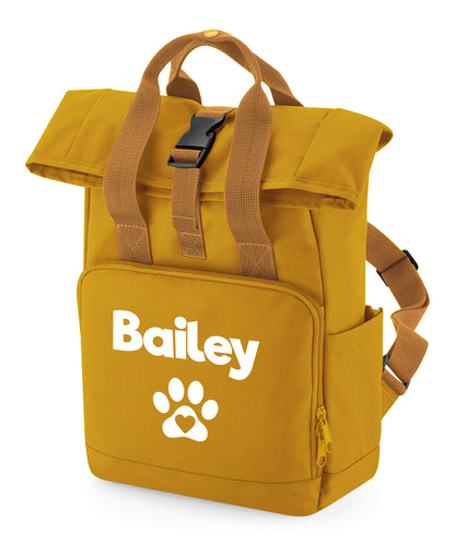 Travel Size Mustard Heart & Paw Backpack With Any Name Or Wording