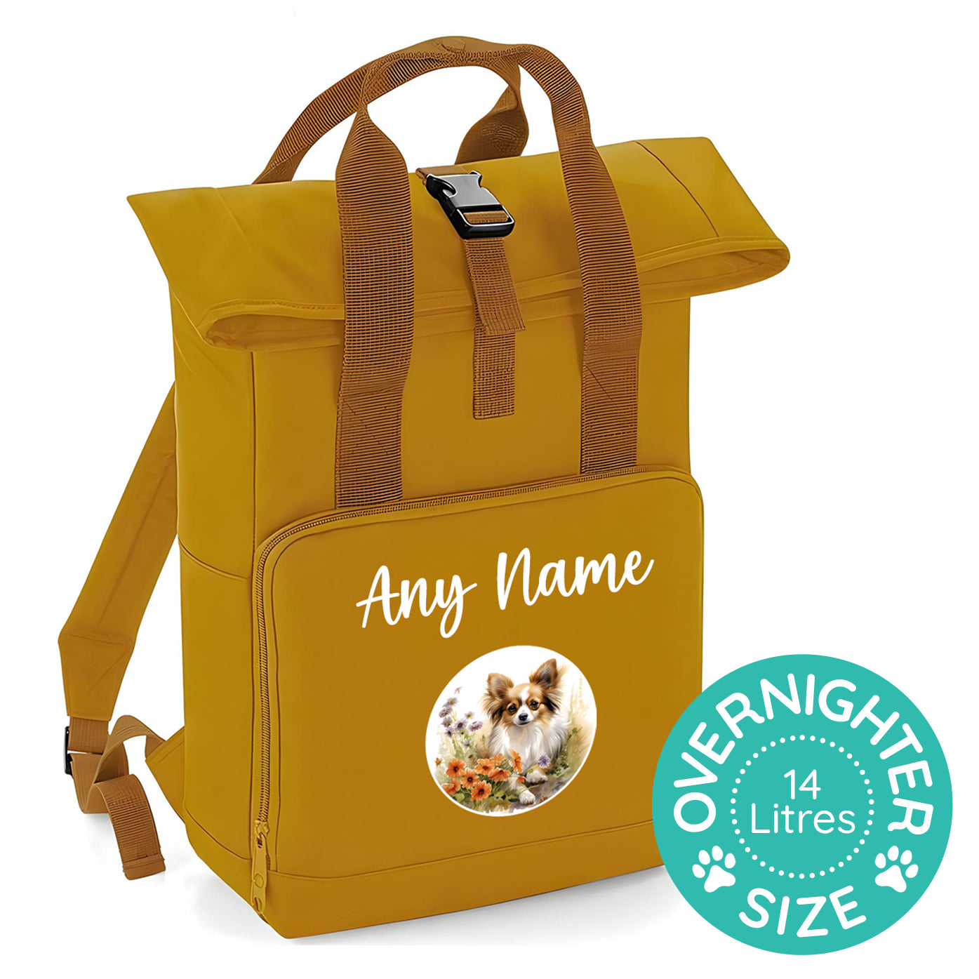 Overnighter Rucksack 14 Litres Mustard Wildflower Dog Breed Design