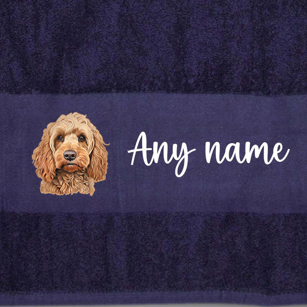 MIDNIGHT BLUE Any Pet Name And A Choice Of Dog Breed - Travel Towel