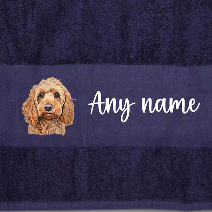 MIDNIGHT BLUE Any Pet Name And A Choice Of Dog Breed - Travel Towel