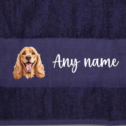 MIDNIGHT BLUE Any Pet Name And A Choice Of Dog Breed - Bath Towel