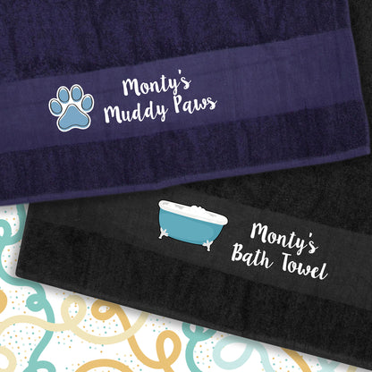 BLACK Any Pet Name And A Choice Of Dog Breed - Bath Towel